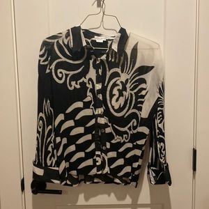 Alberto‎ Makali Womans Medium Blouse Black White Sequin Long Sleeve